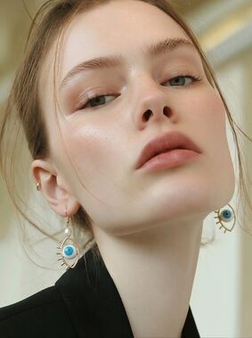Handmade Evil Eye Dangle Earrings with fresh water commercial Pearl Accent